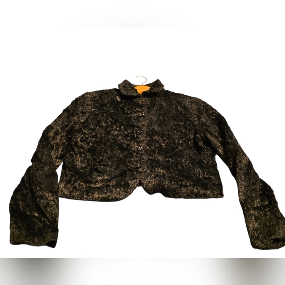 Earl Rutenberg Vintage Cropped Black Faux Fur Button-Up Jacket Size XS EUC